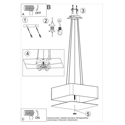 Lampadario su filo LOKKO 5xE27/60W/230V 45 cm nero