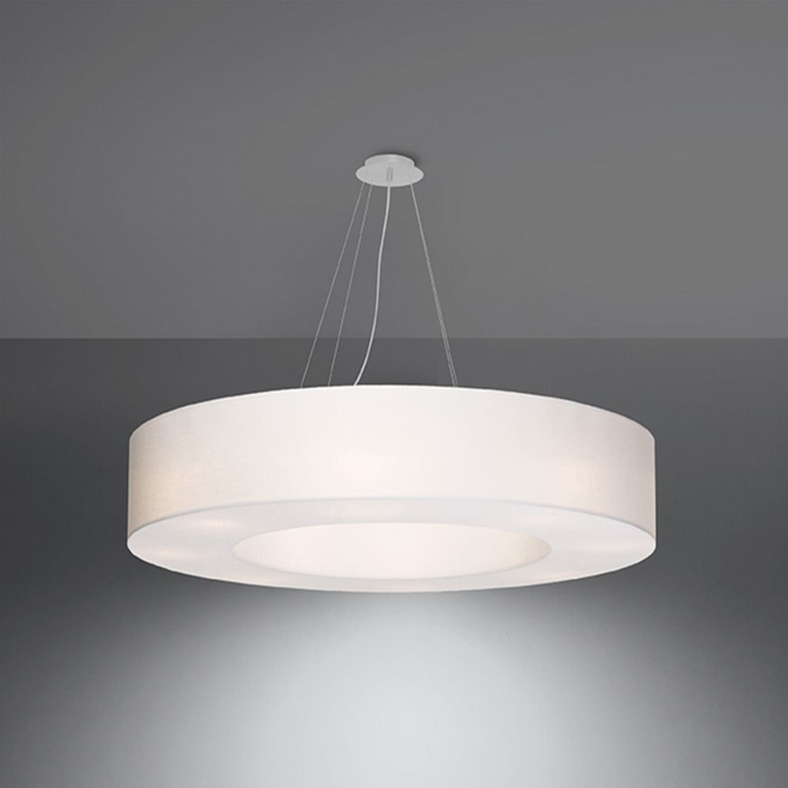 Lampadario su filo SATURNO 8xE27/60W/230V d. 90 cm bianco