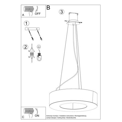 Lampadario su filo SATURNO 8xE27/60W/230V d. 90 cm bianco