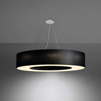 Lampadario su filo SATURNO 8xE27/60W/230V d. 90 cm nero