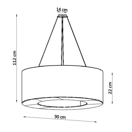 Lampadario su filo SATURNO 8xE27/60W/230V d. 90 cm nero