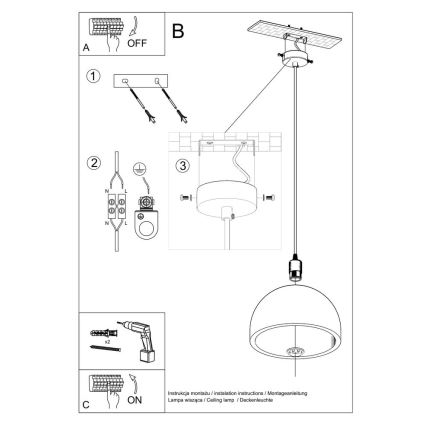 Lampadario su filo PABLITO 1xE27/60W/230V calcestruzzo