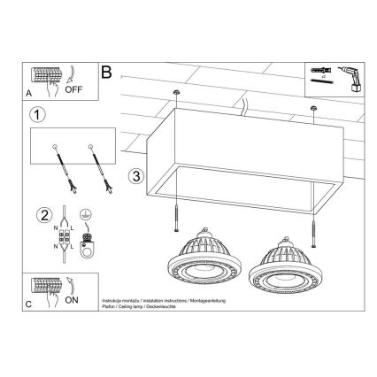 Plafoniera QUATRO AR111 2xGU10/40W/230V calcestruzzo