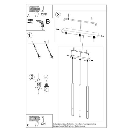 Lampadario a sospensione con filo MOSAIC 3xG9/12W/230V nero/cromo lucido