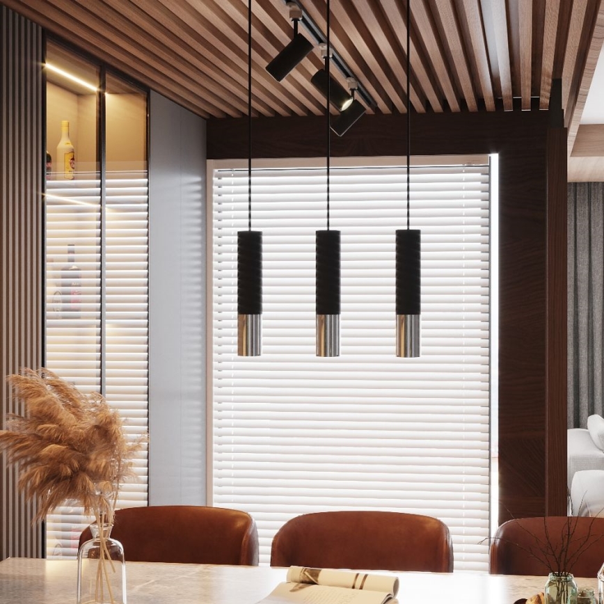 Lampadario a sospensione con filo LOOPEZ 1xGU10/10W/230V nero/cromo lucido