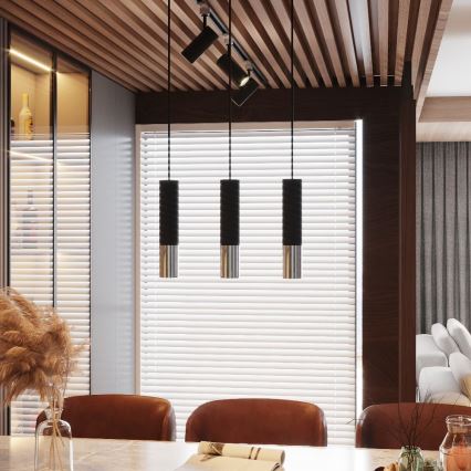 Lampadario a sospensione con filo LOOPEZ 2xGU10/10W/230V nero/cromo lucido
