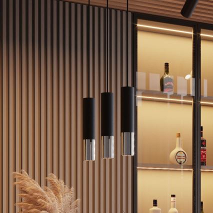 Lampadario a sospensione con filo LOOPEZ 2xGU10/10W/230V nero/cromo lucido