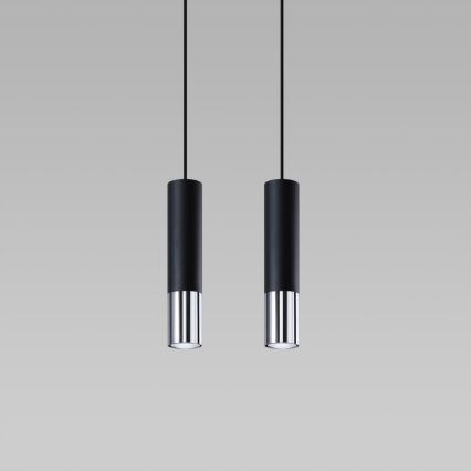 Lampadario a sospensione con filo LOOPEZ 2xGU10/10W/230V nero/cromo lucido