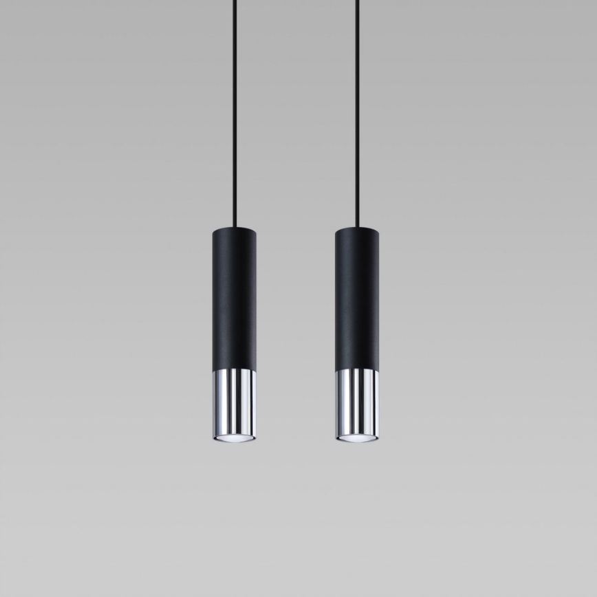 Lampadario a sospensione con filo LOOPEZ 2xGU10/10W/230V nero/cromo lucido