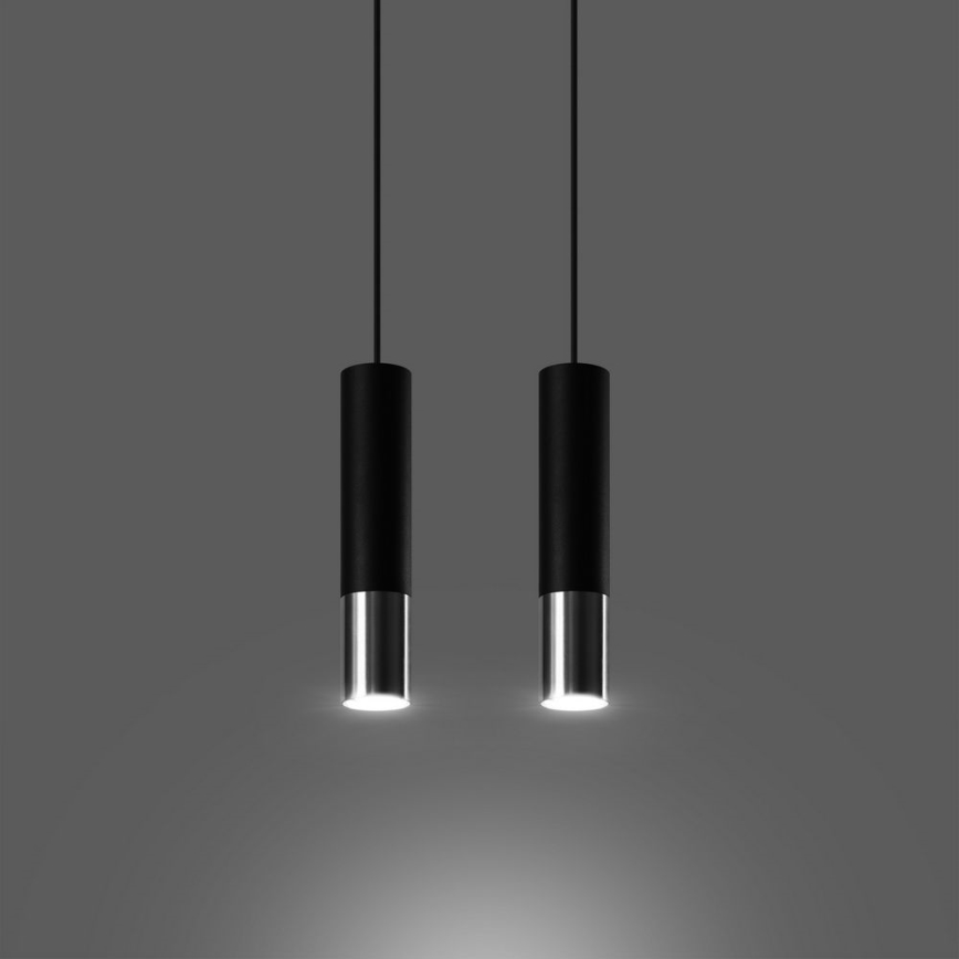 Lampadario a sospensione con filo LOOPEZ 2xGU10/10W/230V nero/cromo lucido