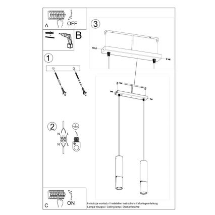 Lampadario su filo LOOPEZ 2xGU10/40W/230V nero/cromo