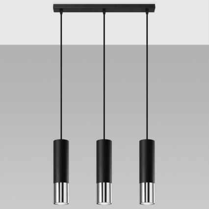 Lampadario a sospensione con filo LOOPEZ 3xGU10/10W/230V nero/cromo lucido
