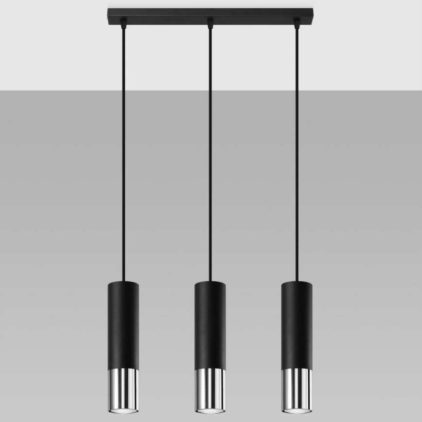 Lampadario a sospensione con filo LOOPEZ 3xGU10/10W/230V nero/cromo lucido