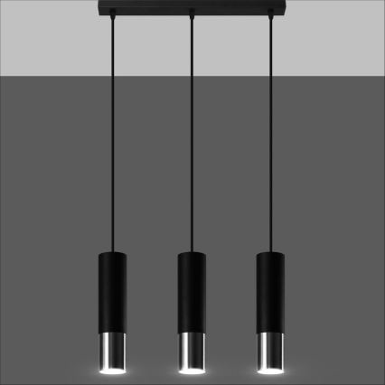 Lampadario a sospensione con filo LOOPEZ 3xGU10/10W/230V nero/cromo lucido