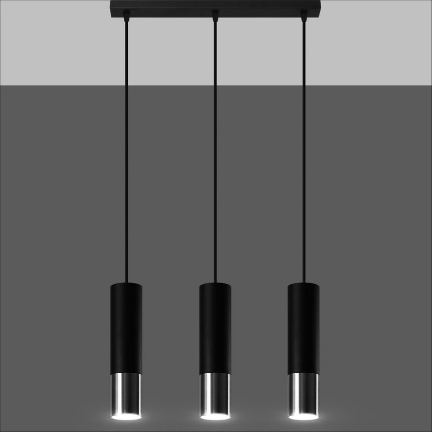 Lampadario a sospensione con filo LOOPEZ 3xGU10/10W/230V nero/cromo lucido