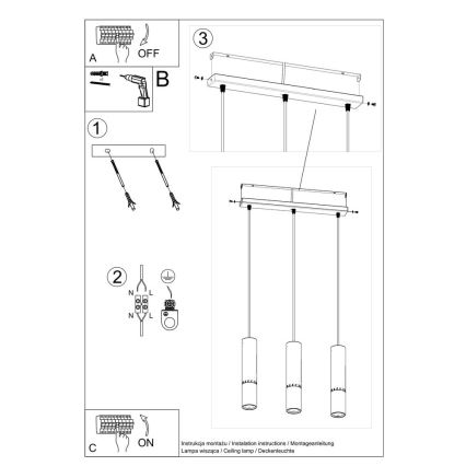 Lampadario a sospensione con filo LOOPEZ 3xGU10/10W/230V nero/cromo