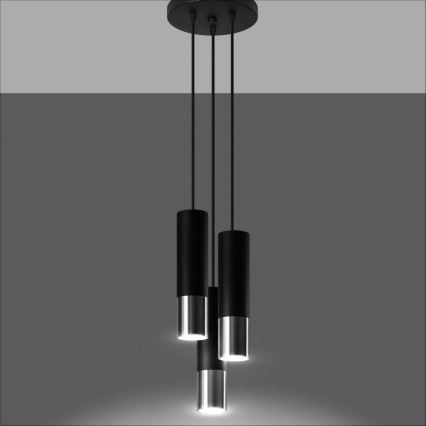 Lampadario a sospensione con filo LOOPEZ 3xGU10/10W/230V arrotondato nero/cromo lucido