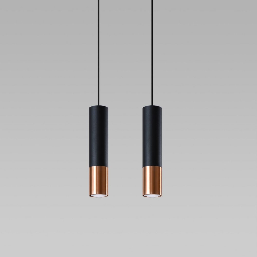 Lampadario a sospensione con filo LOOPEZ 2xGU10/10W/230V nero/rame