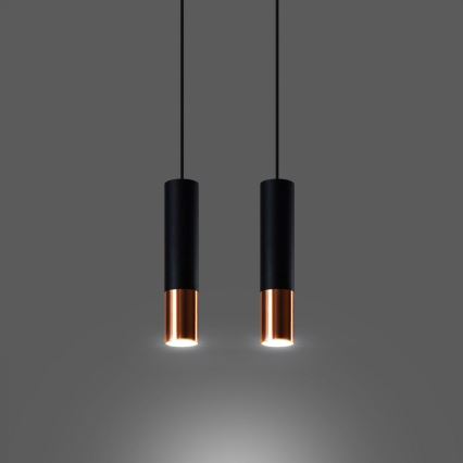 Lampadario a sospensione con filo LOOPEZ 2xGU10/10W/230V nero/rame