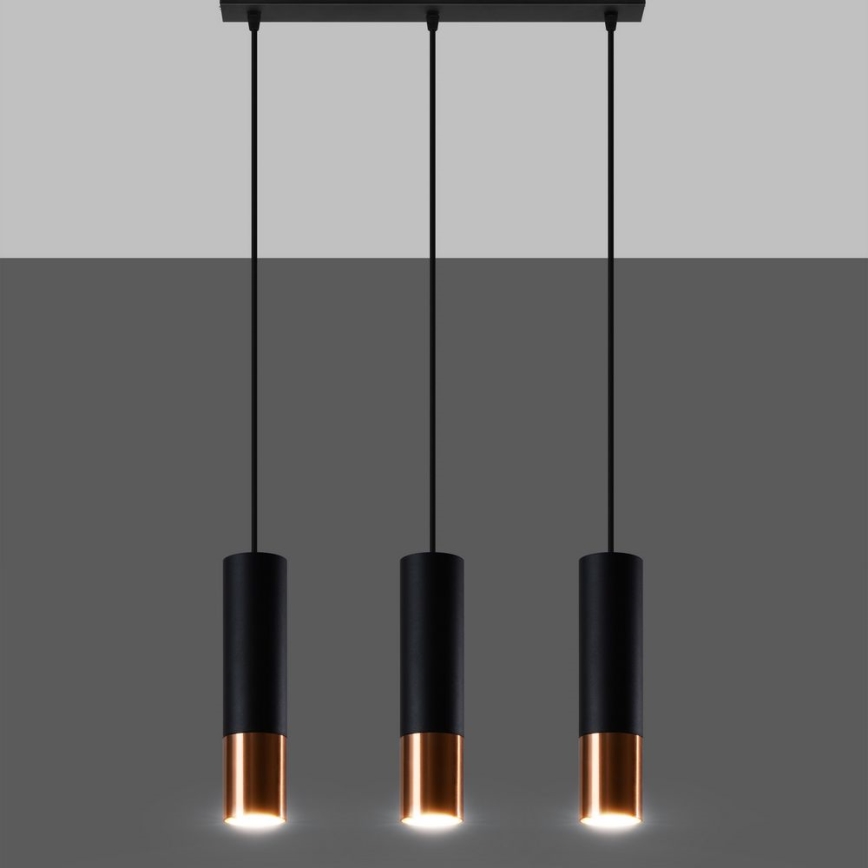 Lampadario a sospensione con filo LOOPEZ 3xGU10/10W/230V nero/rame