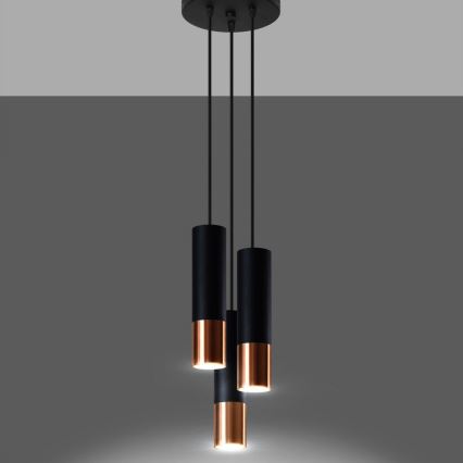 Lampadario a sospensione con filo LOOPEZ 3xGU10/10W/230V arrotondato nero/rame