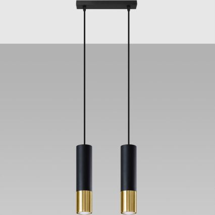 Lampadario a sospensione con filo LOOPEZ 2xGU10/10W/230V nero/oro