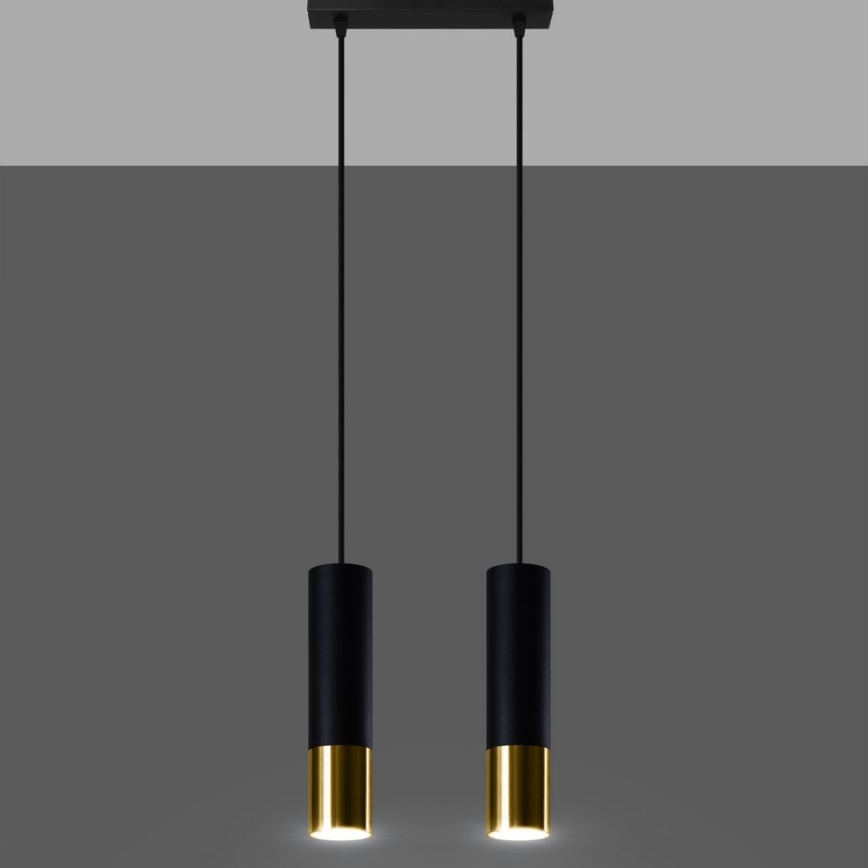 Lampadario a sospensione con filo LOOPEZ 2xGU10/10W/230V nero/oro