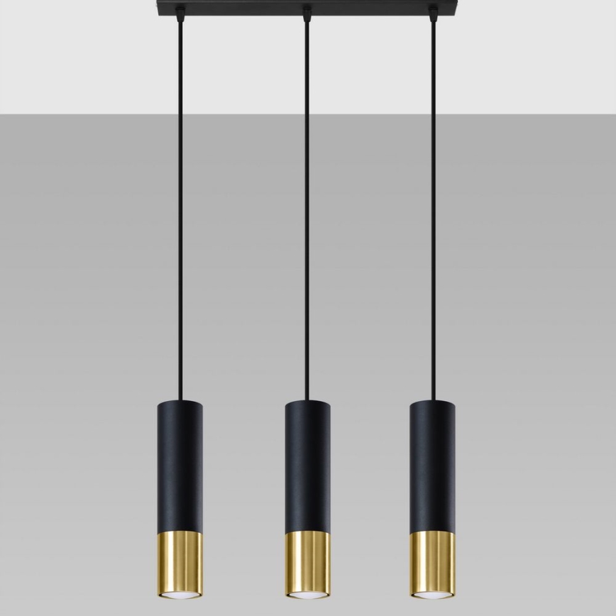 Lampadario a sospensione con filo LOOPEZ 3xGU10/10W/230V nero/oro