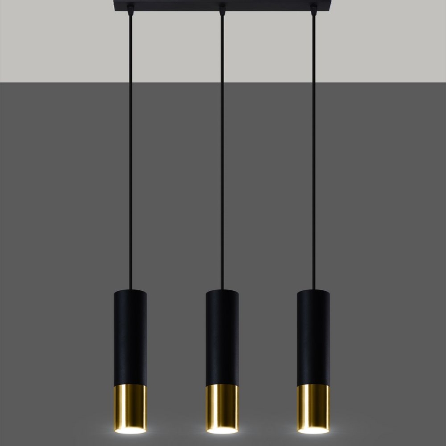 Lampadario a sospensione con filo LOOPEZ 3xGU10/10W/230V nero/oro