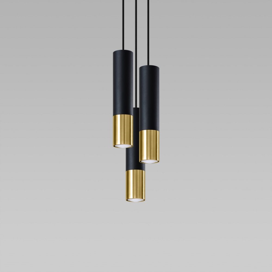 Lampadario a sospensione con filo LOOPEZ 3xGU10/10W/230V arrotondato nero/oro