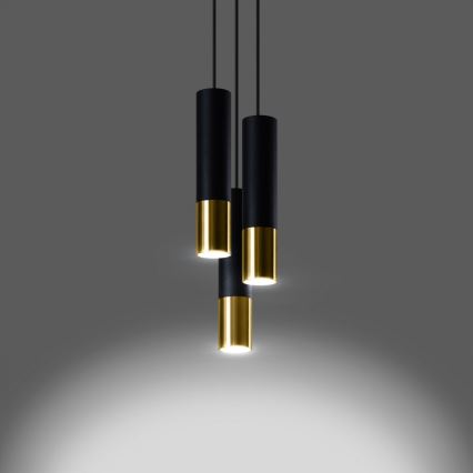 Lampadario a sospensione con filo LOOPEZ 3xGU10/10W/230V arrotondato nero/oro