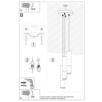 Lampadario a sospensione con filo LOOPEZ 3xGU10/10W/230V arrotondato nero/oro
