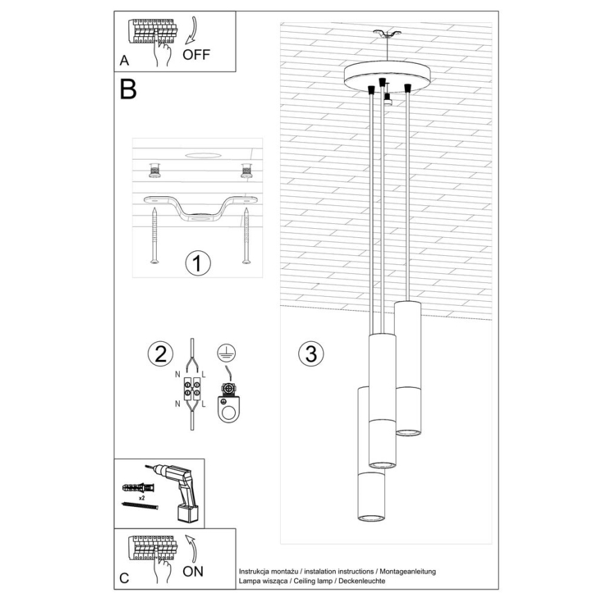 Lampadario a sospensione con filo LOOPEZ 3xGU10/10W/230V arrotondato nero/oro