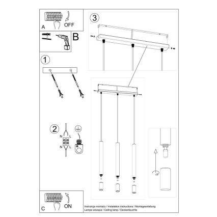 Lampadario su corda VIZIER 3xG9/40W/230V bianco