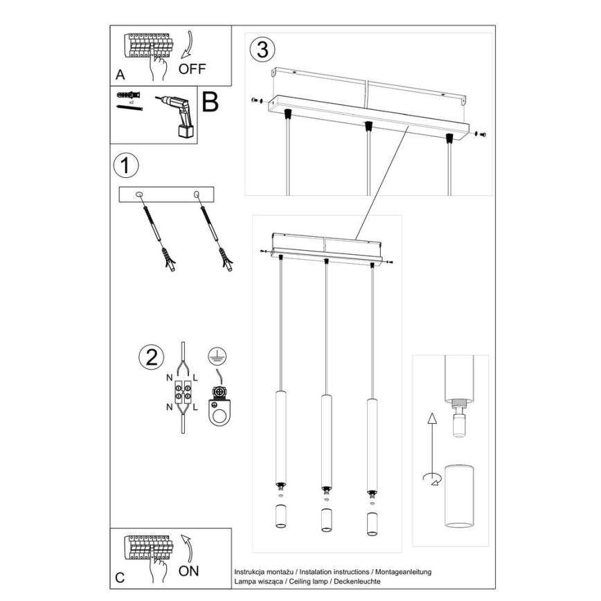 Lampadario su corda VIZIER 3xG9/40W/230V bianco