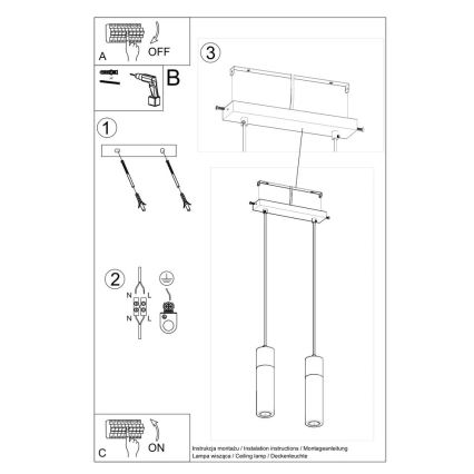 Lampadario a sospensione con filo ZANE 2xGU10/40W/230V calcestruzzo/Betulla/faggio