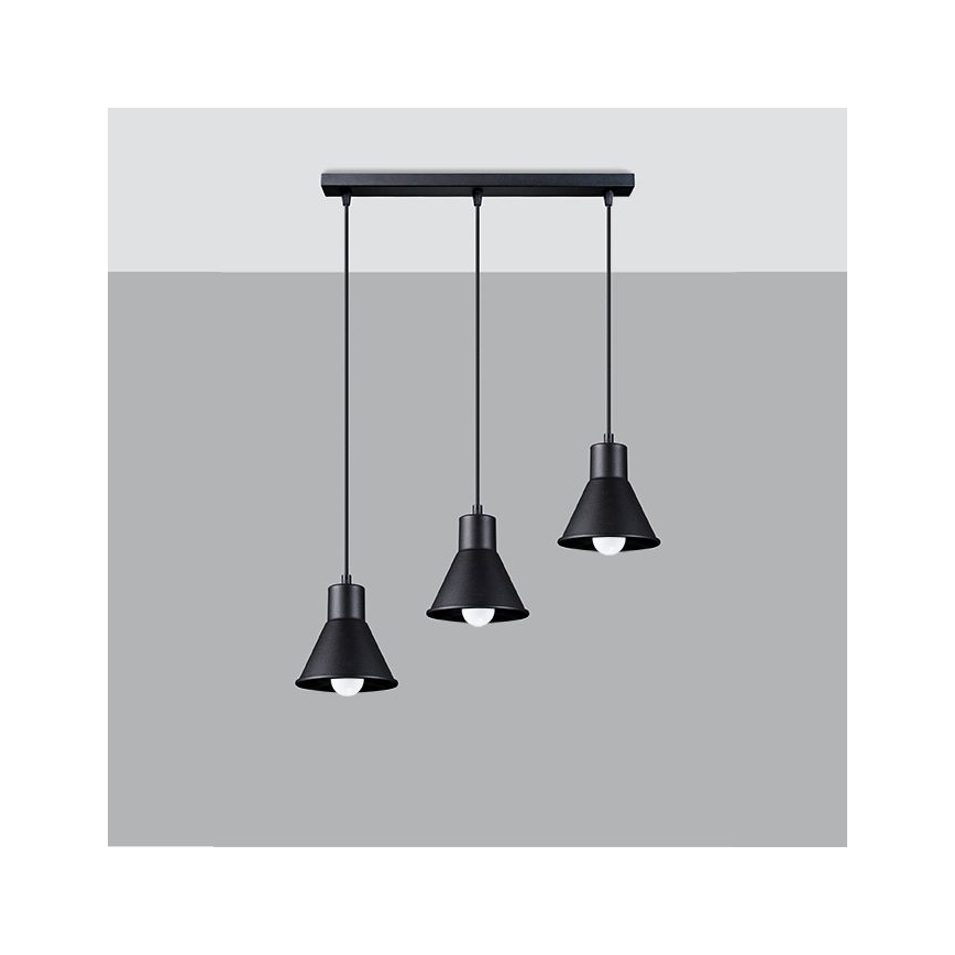 Lampadario su filo TALEJA 3xE27/60W/230V nero