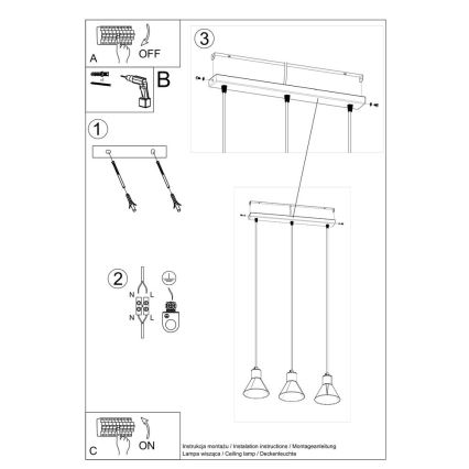 Lampadario su filo TALEJA 3xE27/60W/230V nero