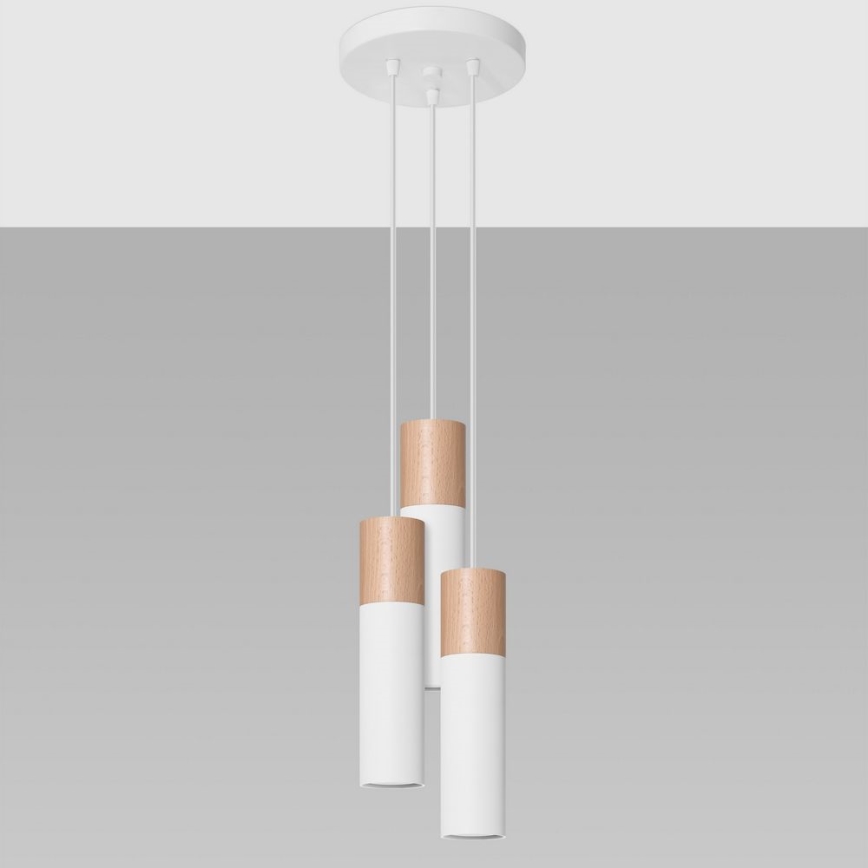 Lampadario a sospensione con filo PABLO 3xGU10/40W/230V bianco/faggio