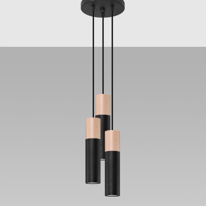 Lampadario a sospensione con filo PABLO 3xGU10/40W/230V nero/faggio