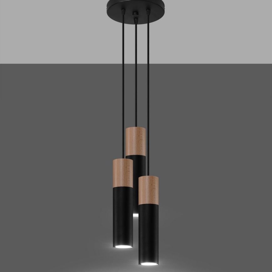 Lampadario a sospensione con filo PABLO 3xGU10/40W/230V nero/faggio
