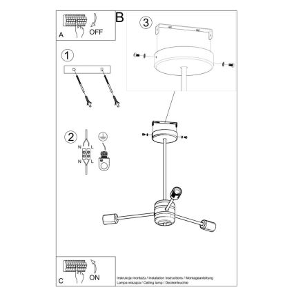 Lampadario su palo LANGO 3xE27/60W/230V nero