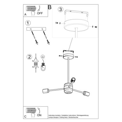 Lampadario su palo LANGO 3xE27/60W/230V nero