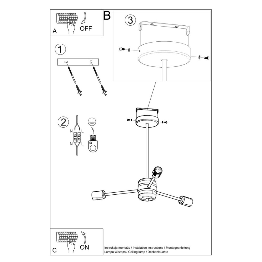 Lampadario su palo LANGO 3xE27/60W/230V nero