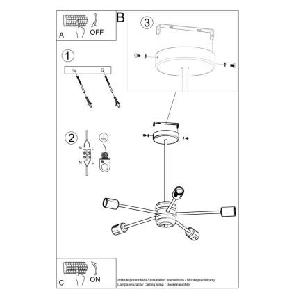 Lampadario su palo LANGO 5xE27/60W/230V nero