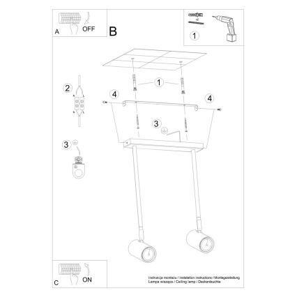 Lampadario su palo NORANO 2xGU10/40W/230V nero