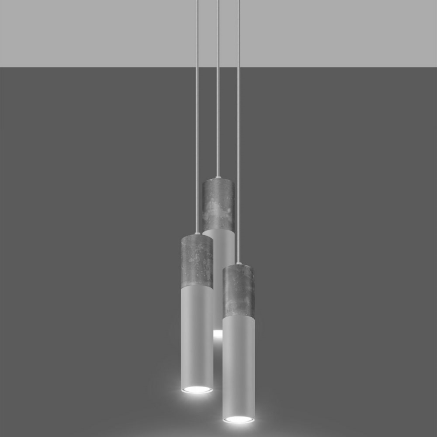 Lampadario su corda BORGIO 3xGU10/40W/230V cemento/metallo bianco