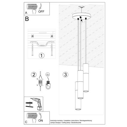 Lampadario su corda BORGIO 3xGU10/40W/230V cemento/metallo nero