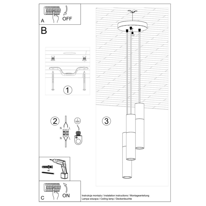 Lampadario su corda BORGIO 3xGU10/40W/230V cemento/metallo nero