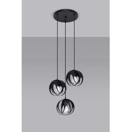 Lampadario su corda TULOS 3xE27/60W/230V nero